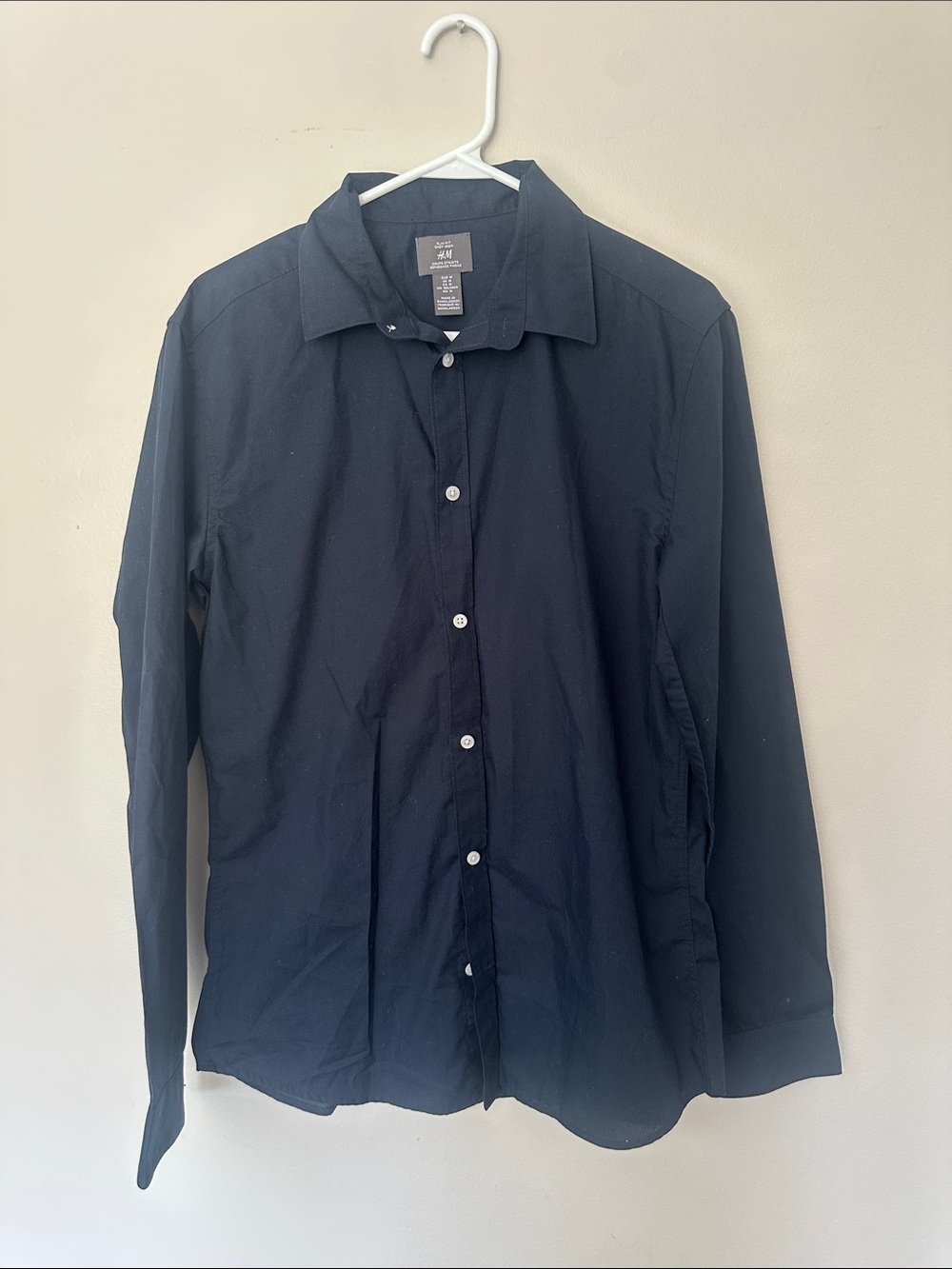 H&M Men's Navy Button-Up Dress Shirt